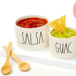RAE DUNN ARTISAN GUAC + SALSA SET WITH 2 BAMBOO SPOONS - NIB